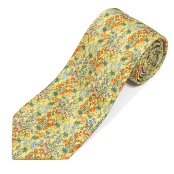 Metropolitan Museum of Art Unicorn Cloister Tapestry Men's Silk Neck Tie Yellow - Picture 4 of 4
